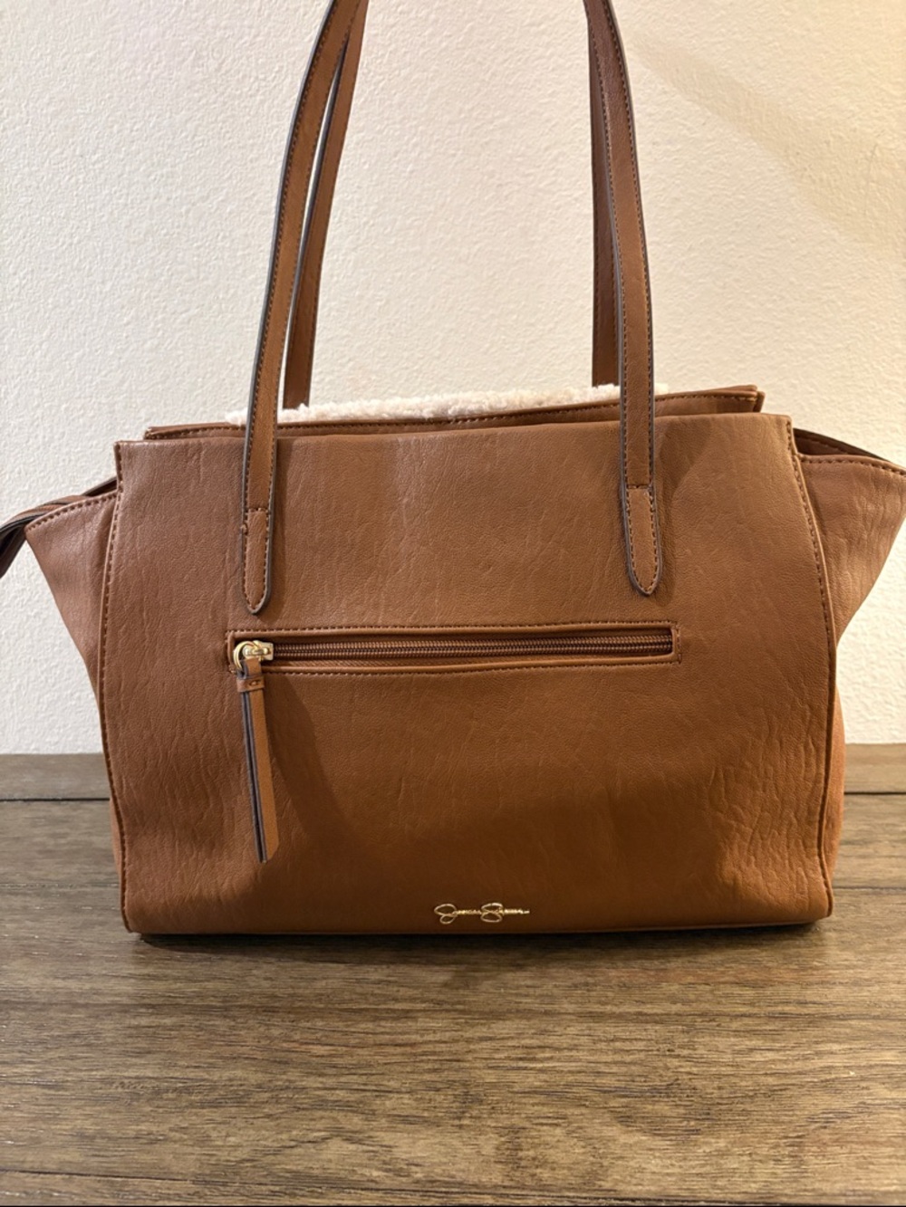 EUC [Jessica Simpson] Vienna Vegan Leather Sherpa Tote Shoulder Bag Purse - Picture 9 of 16
